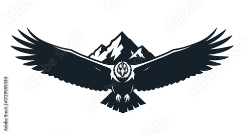 Stylized silhouette of a majestic eagle in flight with wings spread wide.