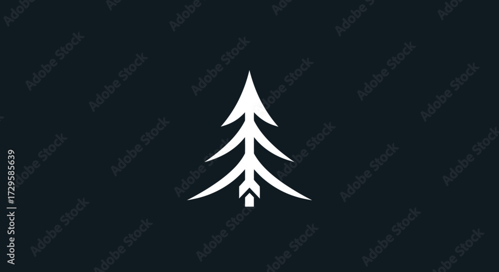 Obraz premium Simple white stylized pine tree icon logo.