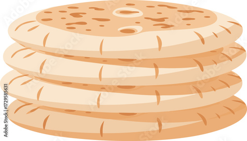 Round, flat pita bread stacked together, featuring a lightly toasted surface ideal for Middle Eastern meals and sandwich concepts