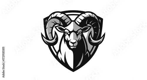 Stylized Ram Head Emblem Shield Graphic Design.