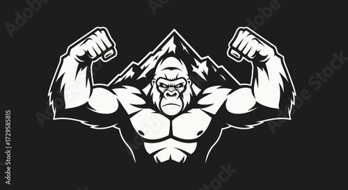 Powerful Gorilla Flexing Muscles Showing Strength.