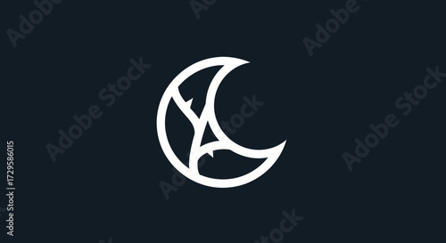 Modern minimalist abstract crescent moon symbol with internal artistic design elements.