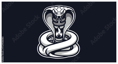 King Cobra Venomous Snake Wildlife Reptile Dangerous Animal Black and White Design.