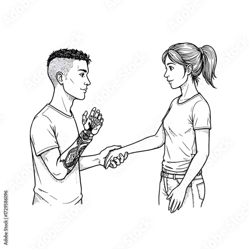 Man with a Bionic Arm Shaking Hands