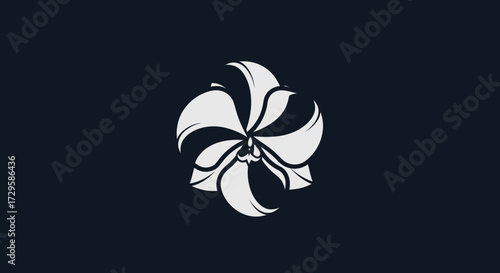 Abstract circular design with stylized floral elements and a skull.