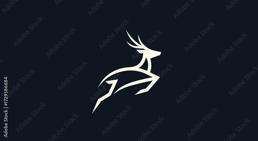 Fototapeta premium Elegant White Deer Silhouette Leaping Against Dark Background.