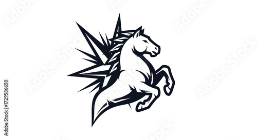 Powerful Rearing Horse Mascot Logo Design.