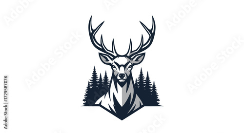 Monochrome illustration of a majestic stag head with large antlers.