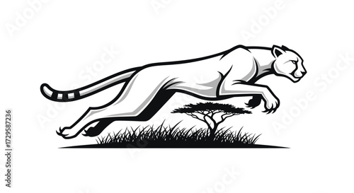 Monochrome Cheetah Leaping Forward with Determination and Grace.