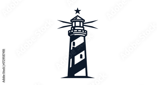 Monochrome striped lighthouse beacon with a star on top.
