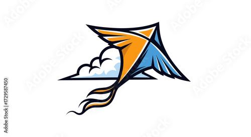Colorful Kite Flying with Cloud Illustration.