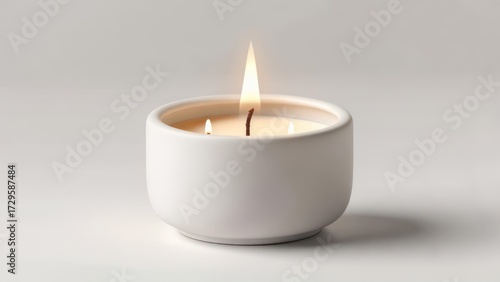 Wallpaper Mural Minimalist White Candle in Ceramic Holder with Flickering Flame. Torontodigital.ca
