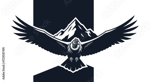 Majestic Andean Condor in Flight Mountainous Habitat.