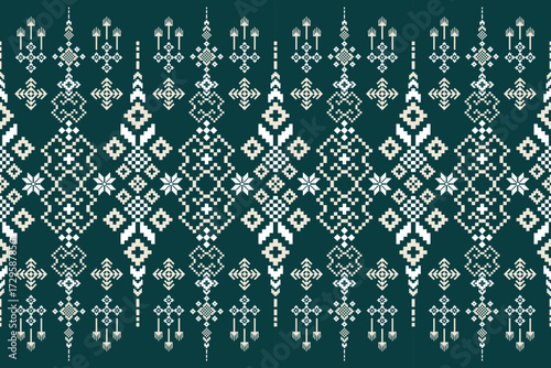 geometric ethnic embroidery traditional style pattern, damask, pixel textile fabric illustration design for fabric silk textile decorative