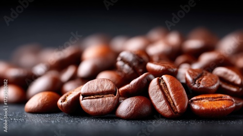 Macro Roasted Coffee Beans Closeup Dark Background Texture