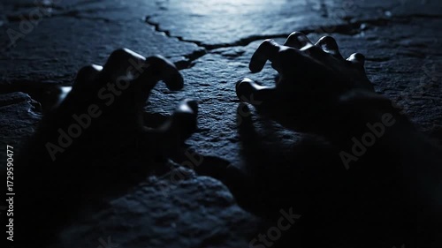 Creepy hands reaching out from the dark, horror concept, fear, suspense, terror, chilling atmosphere, cinematic shot, ominous, scary