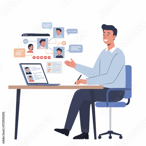 Flat Illustration of Online Recruitment Process and Virtual Job Interview