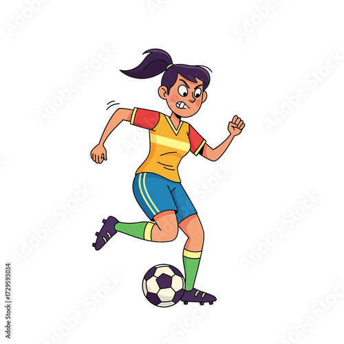 Determined Soccer Player Kicking Ball with Focused Expression and Action