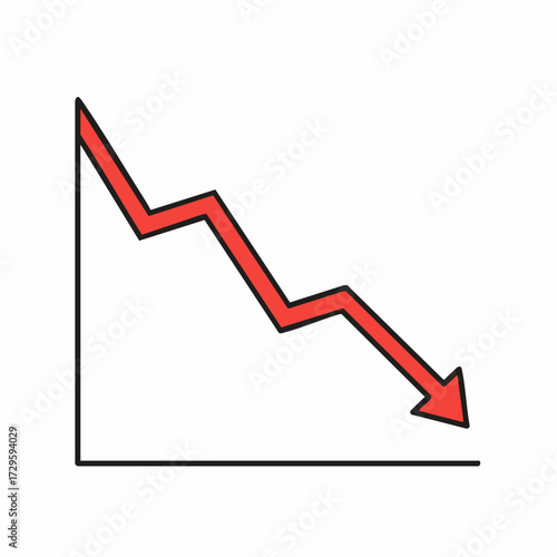 Simple Handdrawn Red Arrow Downwards Stock Market Crash Graph Chart