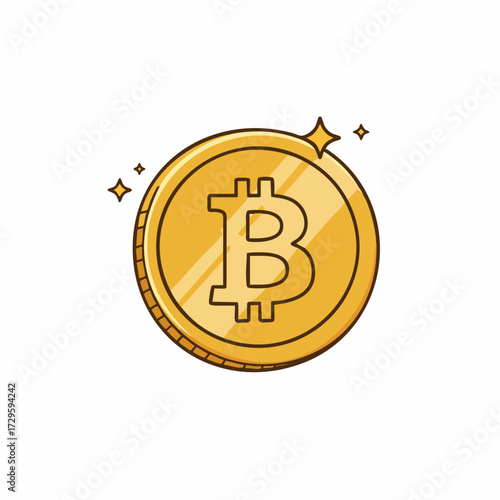 Simple Handdrawn Golden Bitcoin Digital Currency Cryptocurrency Coin Icon