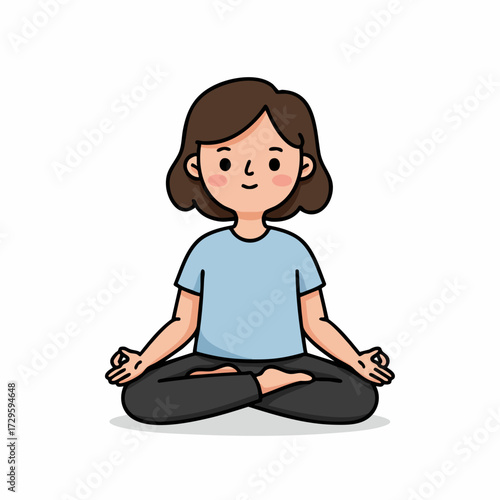Cute Cartoon Woman Meditating in Lotus Position Character Illustration