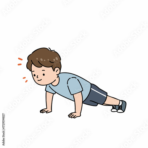 Cute Cartoon Style Boy Doing Push Up Exercise Illustration