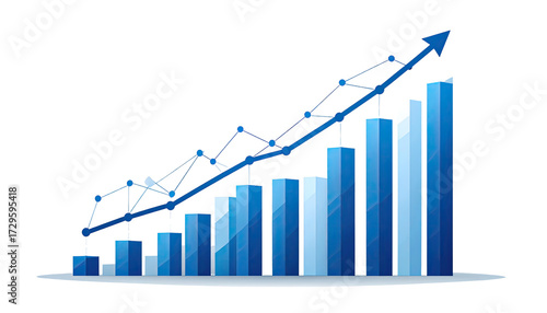 A stylized, upward-trending bar graph with construction-like elements