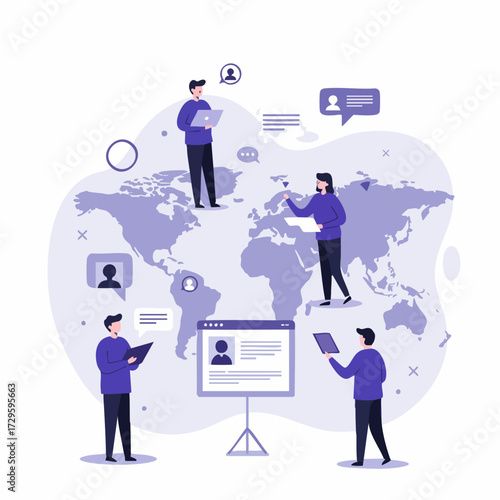 Modern Flat Style Global Communication and Networking Illustration Concept