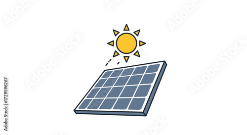 Solar panel icon absorbing sunlight for generating renewable power, a concept of green energy and sustainability. Vector illustration isolated on transparent
