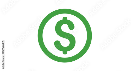 Green dollar sign coin icon. A flat vector illustration representing money, finance, currency, and business concepts, isolated on transparent background. Svg.