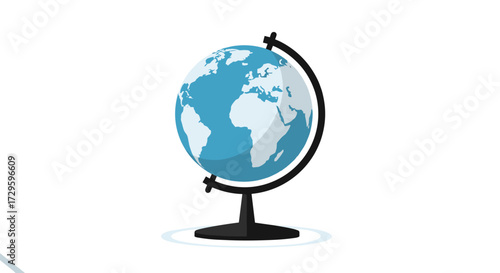 World globe vector illustration in a flat design style showing earth's continents, representing global travel and geography isolated on transparent background.