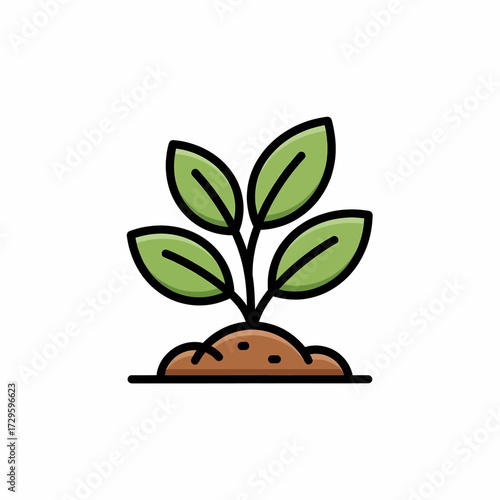 A simple, stylized illustration of a green seedling growing out of brown soil, representing growth and nature.
