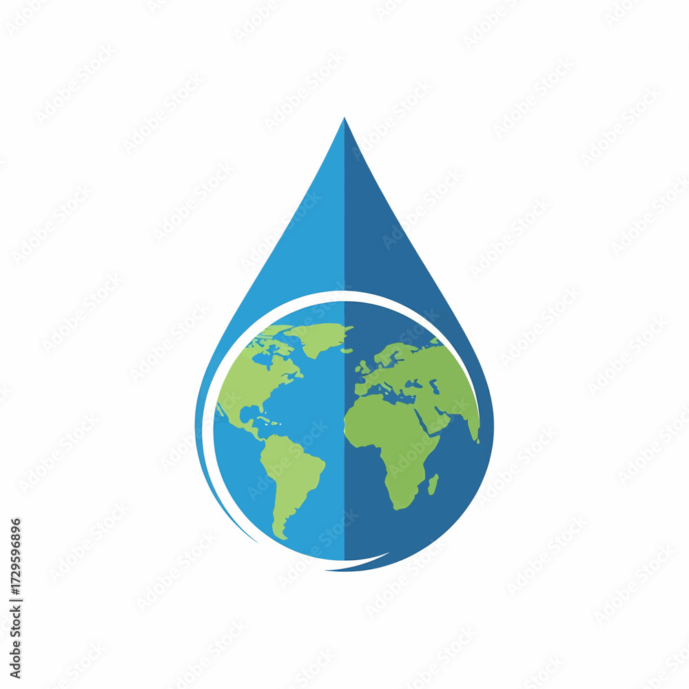 Obraz premium A stylized logo featuring a blue water droplet encompassing a globe, symbolizing environmental conservation.
