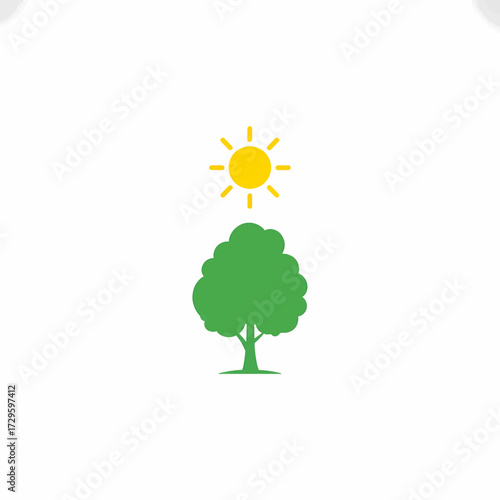 A simple illustration of a green tree under a bright yellow sun, symbolizing growth and nature.