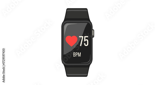 Smartwatch for fitness tracking and health monitoring with heart rate display. Modern digital wearable technology vector SVG isolated on transparent background.