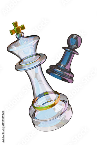 glass king and pawn chess pieces on the chessboard