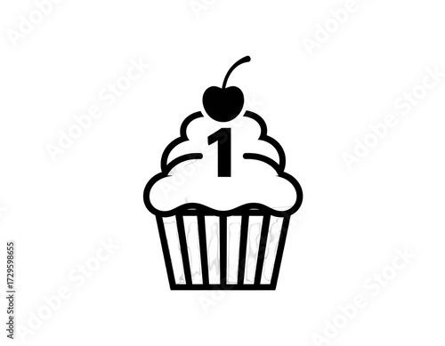 Simple black and white cupcake graphic.  