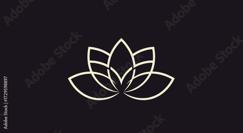 Elegant White Lotus Flower Outline on Dark Background.