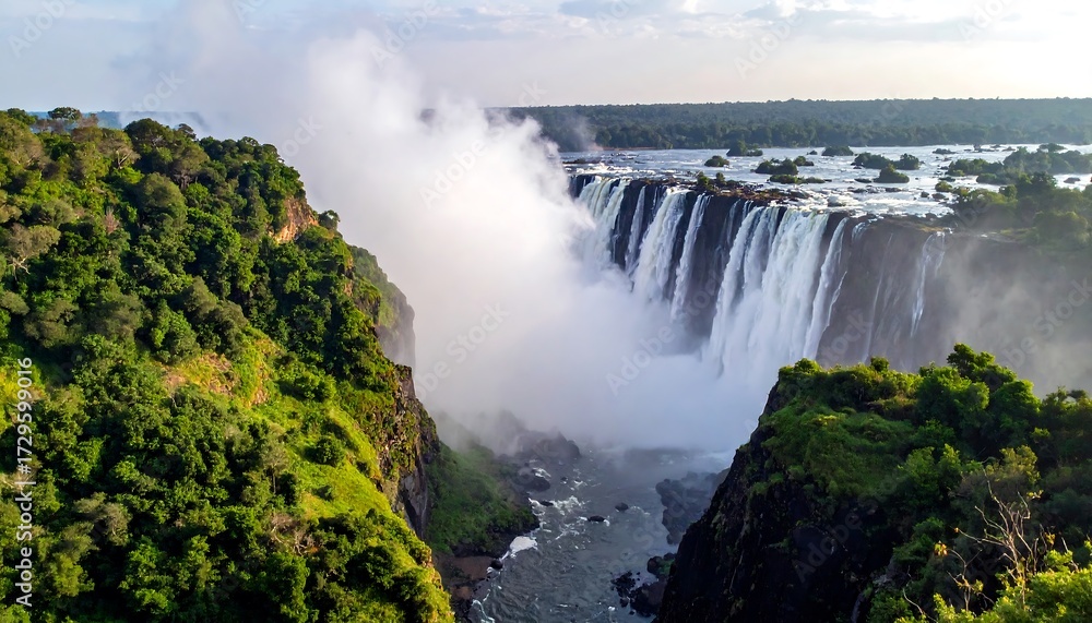 Fototapeta premium Majestic waterfall cascading into a lush valley