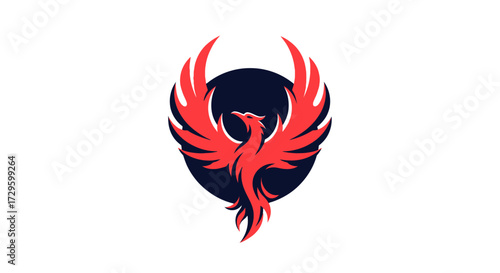 Majestic Red Phoenix Bird Logo Design.