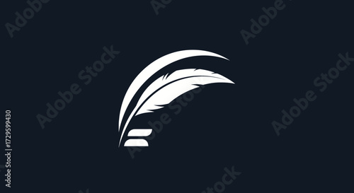 Elegant white feather quill logo design icon for writers.