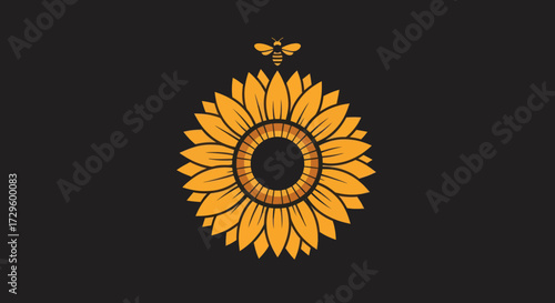 Sunflower with Bee Illustration: A Symbol of Summer and Pollination.