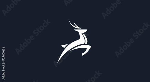 Elegant stylized leaping deer logo design icon.