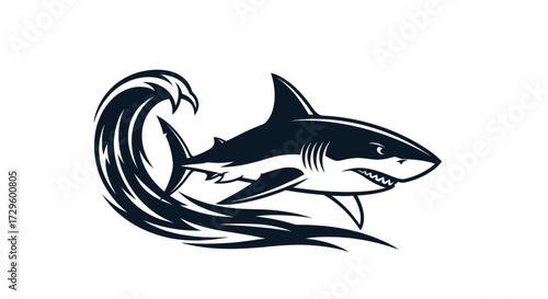 Aggressive shark in a powerful wave fierce predator ocean animal wildlife nature.