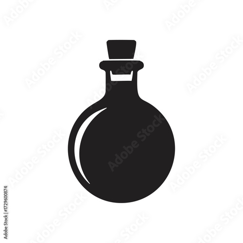 Black silhouette of a round flask with a stopper and highlight
