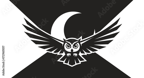 Owl and Crescent Moon Emblem Design.