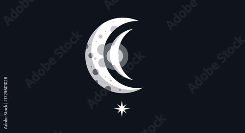 Crescent moon with star and sun graphic design.