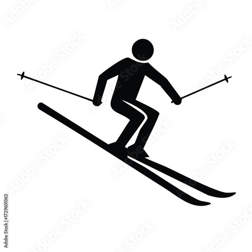 Black silhouette of a skier descending a slope skiing