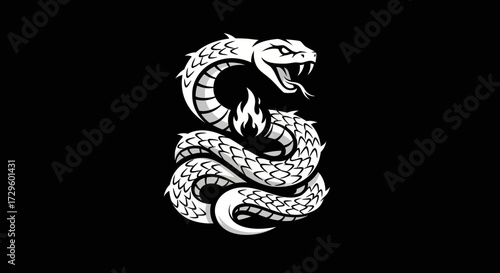 Coiled Cobra Snake with Fangs and Scales.