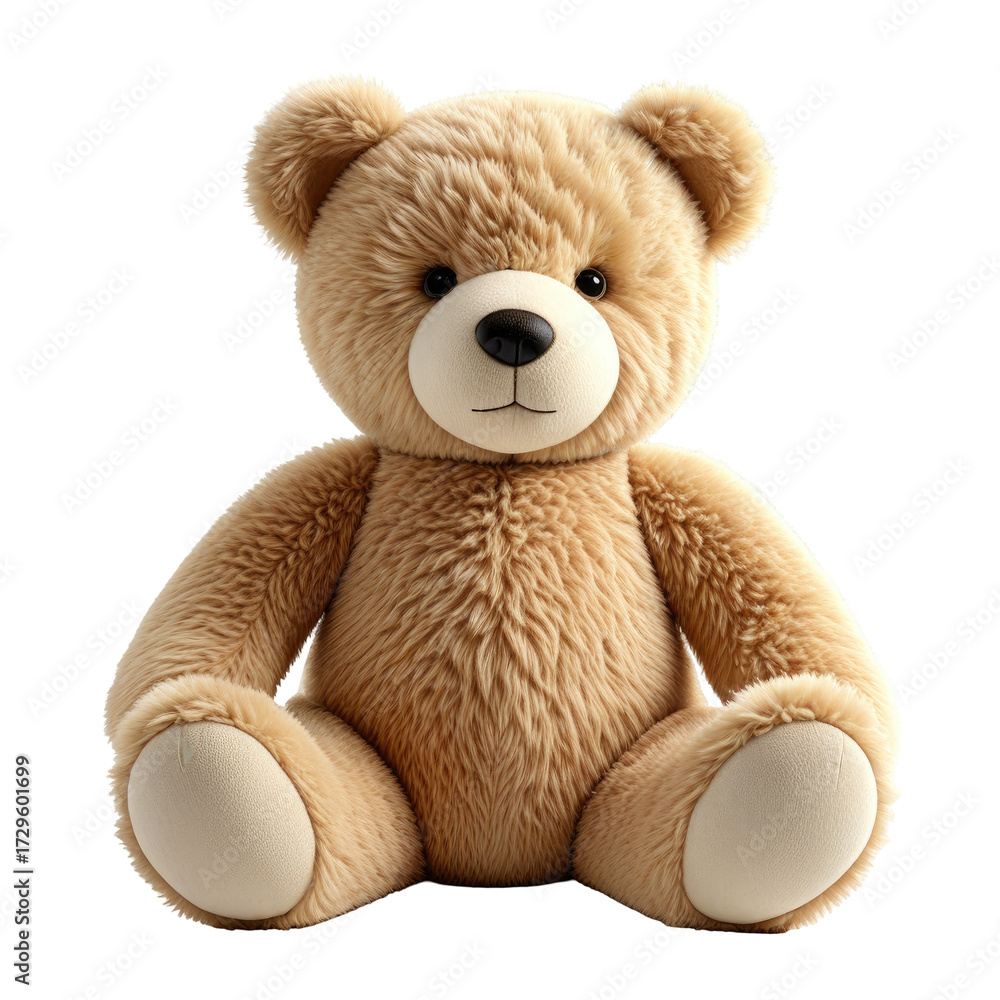 Obraz premium Plush teddy bear sitting, studio shot, white background, toy gift